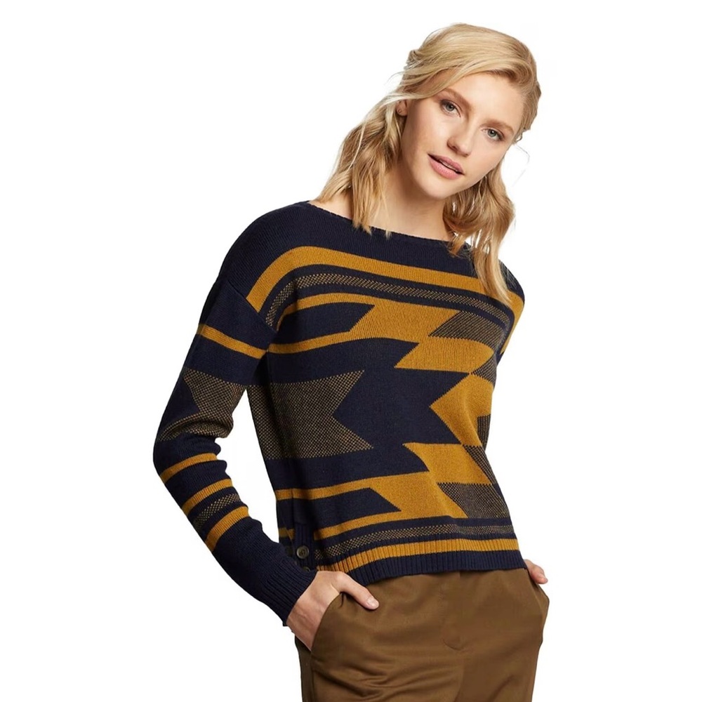 Pendleton Side Button Merino Navy and Mustard Geometric Sweater - New with tag